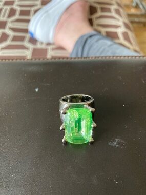 Chunky Statement Ring with Neon Green Gem